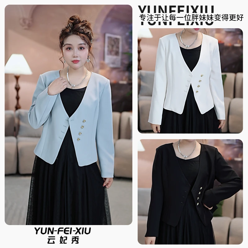 云妃秀大码女装外套百搭纯色韩版通勤显瘦西服简约微胖夏季新918