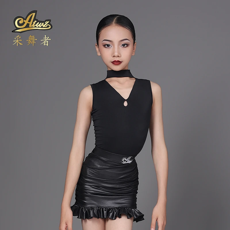 采舞者拉丁舞服女童夏季新款无袖水滴领连体上衣包臀半裙儿童套装