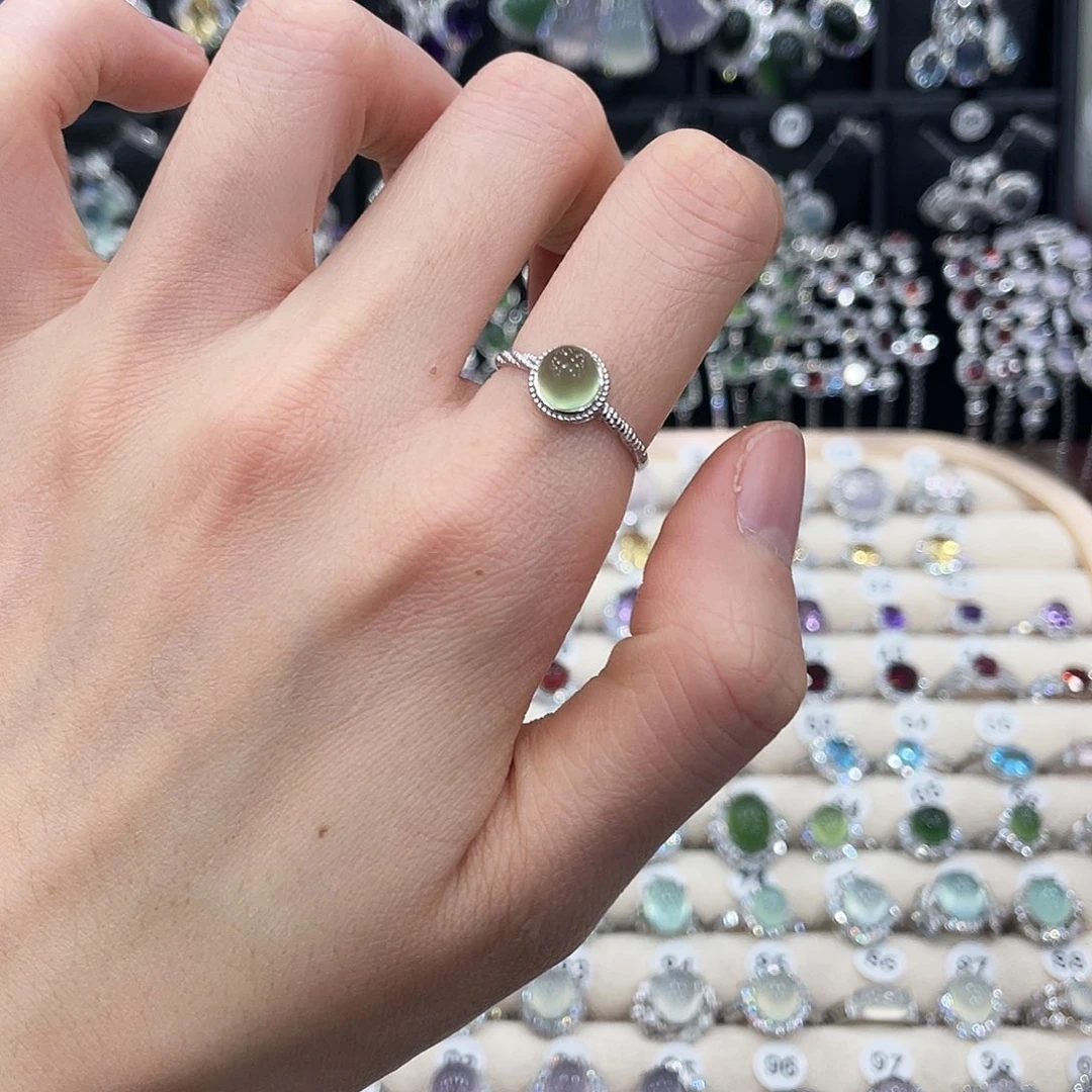 蛇纹石玉银S925镶嵌戒指戒指