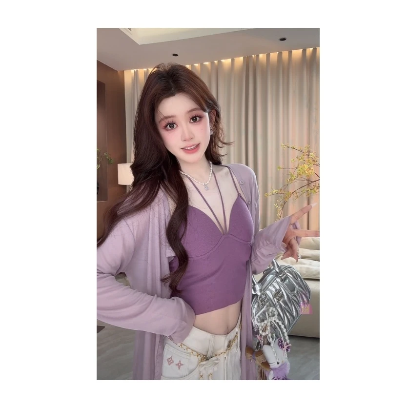 初·Chu●心动女嘉宾C5TZ0947A开衫+吊带预短款小众纯欲设计感