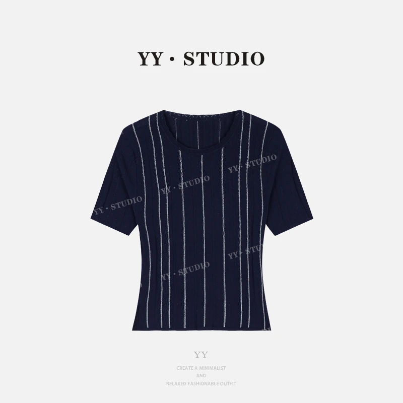 【YANYAN】夏季百搭竖条短袖针织T恤YY-8045