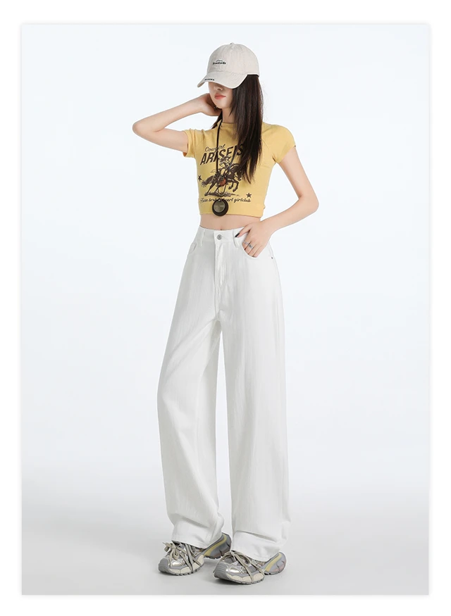 866丝光云朵白直筒冰氧薄夏款高腰显瘦显高百搭牛仔裤