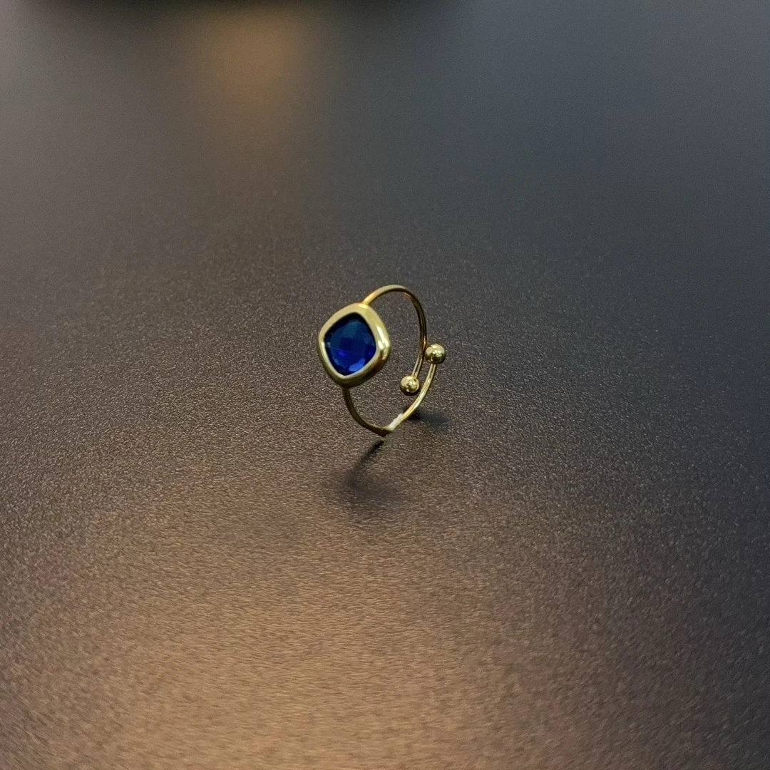 合金锆石戒指 百搭蓝色戒指开口可调节超细指环RICuc 0452