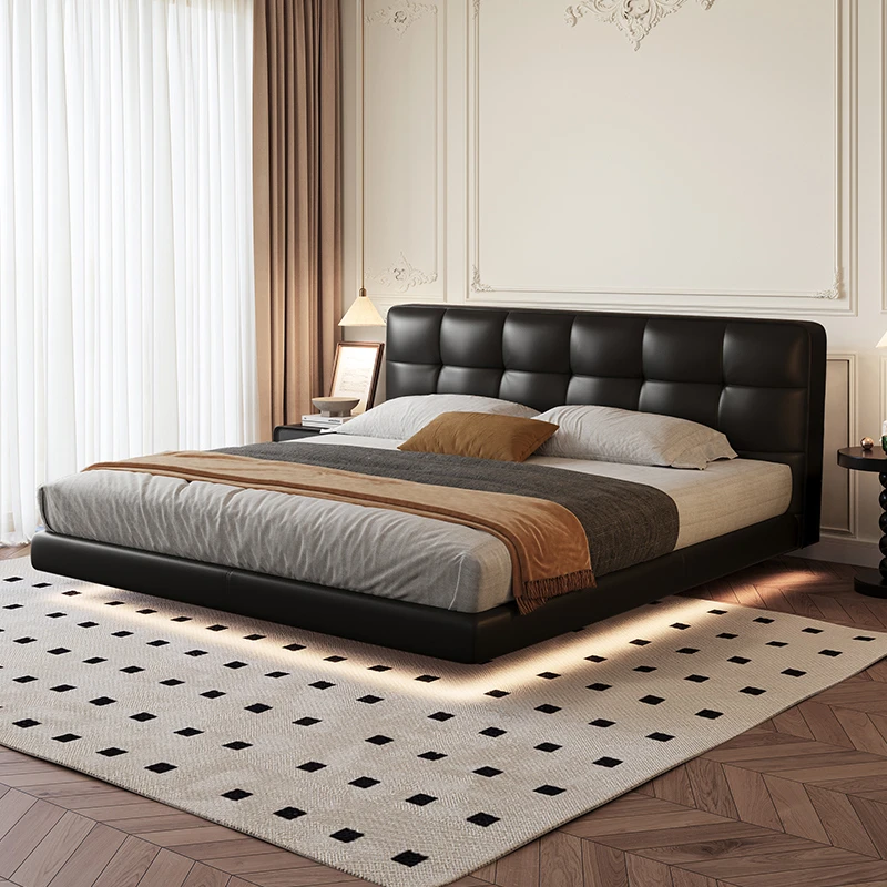 Vanyu梵屿意式极简泡芙床主卧简约现代法式轻奢悬浮床真皮奶油风