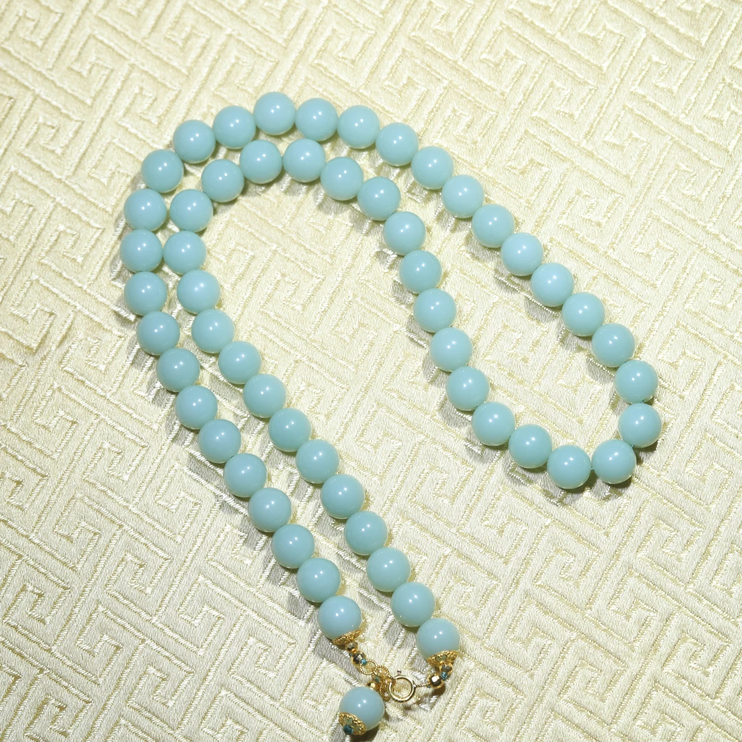 【小娟珠宝】ws71704 和田玉薄荷绿圆珠妈妈链 8mm f26