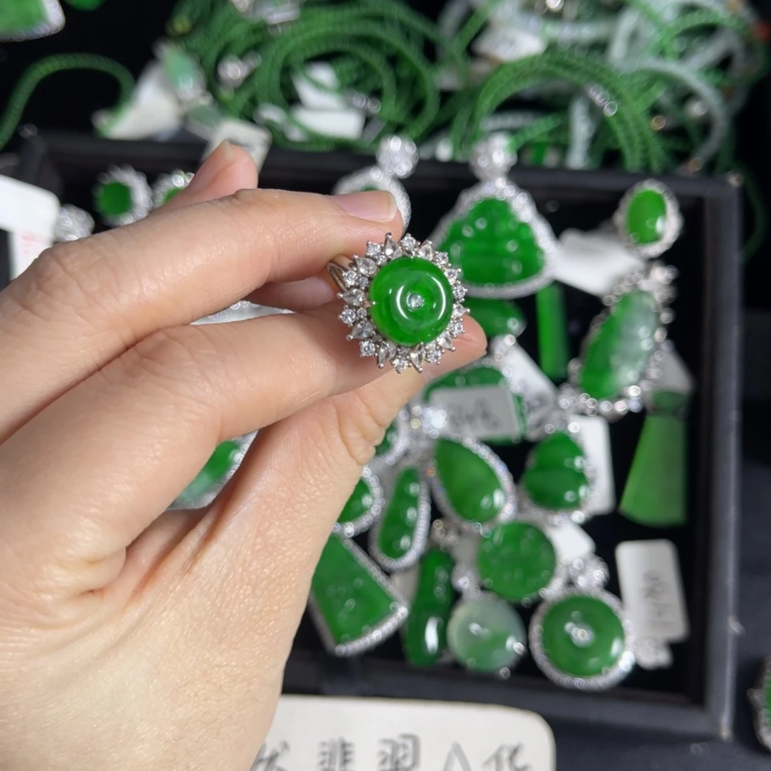 翡翠银S925镶嵌戒指翡翠戒指