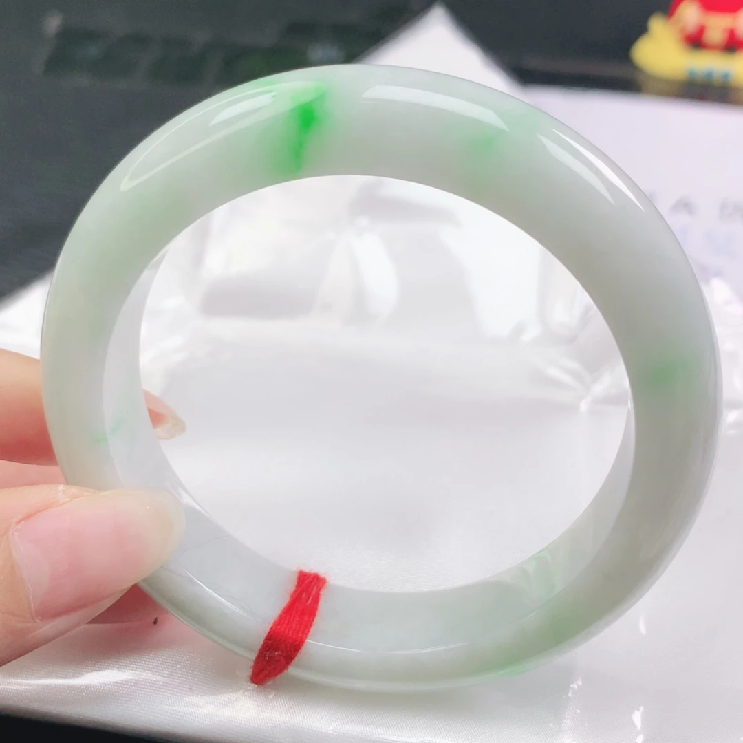 翡翠未镶嵌手镯翡翠57.7白底青飘阳绿正圈