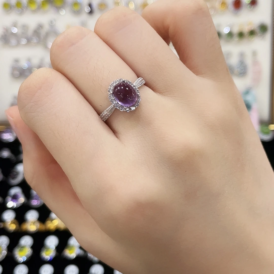 奶****银S925镶嵌戒指紫晶