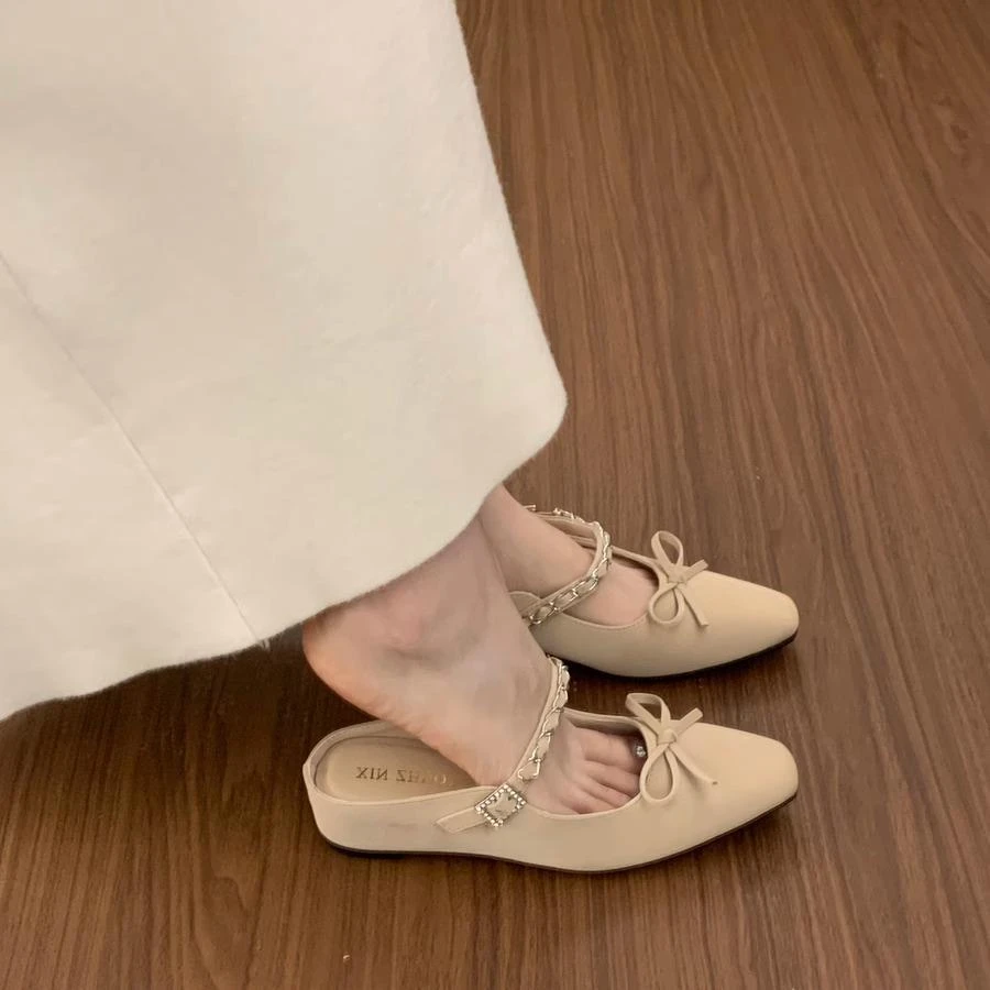 法式晚风蝴蝶结包头半拖鞋女夏外穿懒人一脚蹬内增高穆勒凉拖鞋子