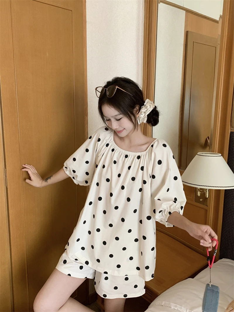 夏季新款波点透气简约大方家居服女套装宽松舒适韩系衣服可外穿