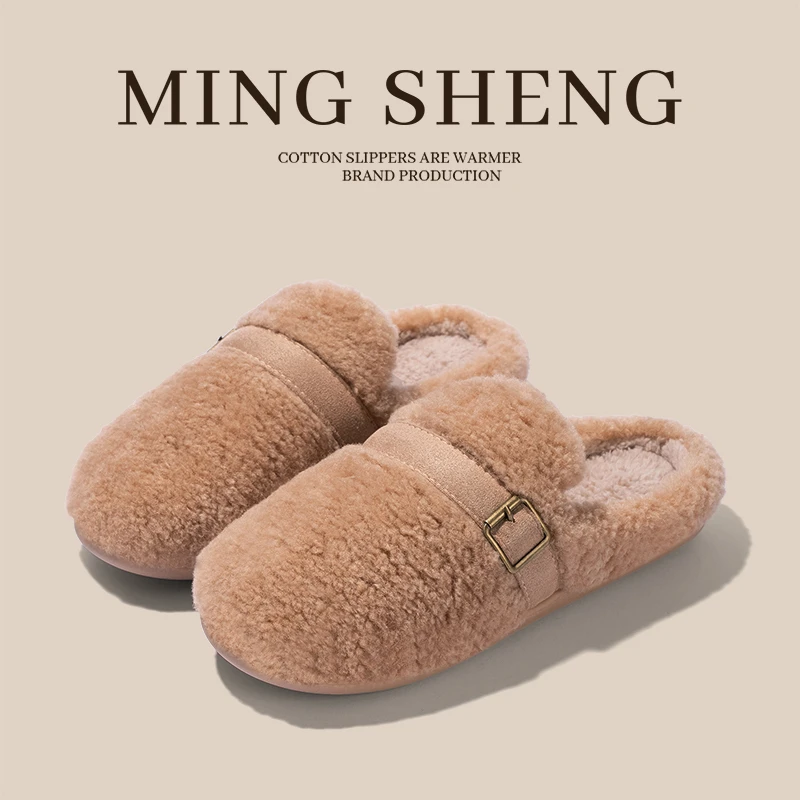冬季包头勃肯毛毛绒防滑棉拖鞋男女冬季室内家居保暖软底情侣拖鞋