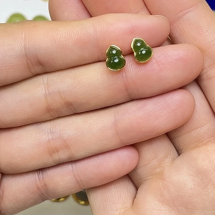 和田玉银S925镶嵌耳饰