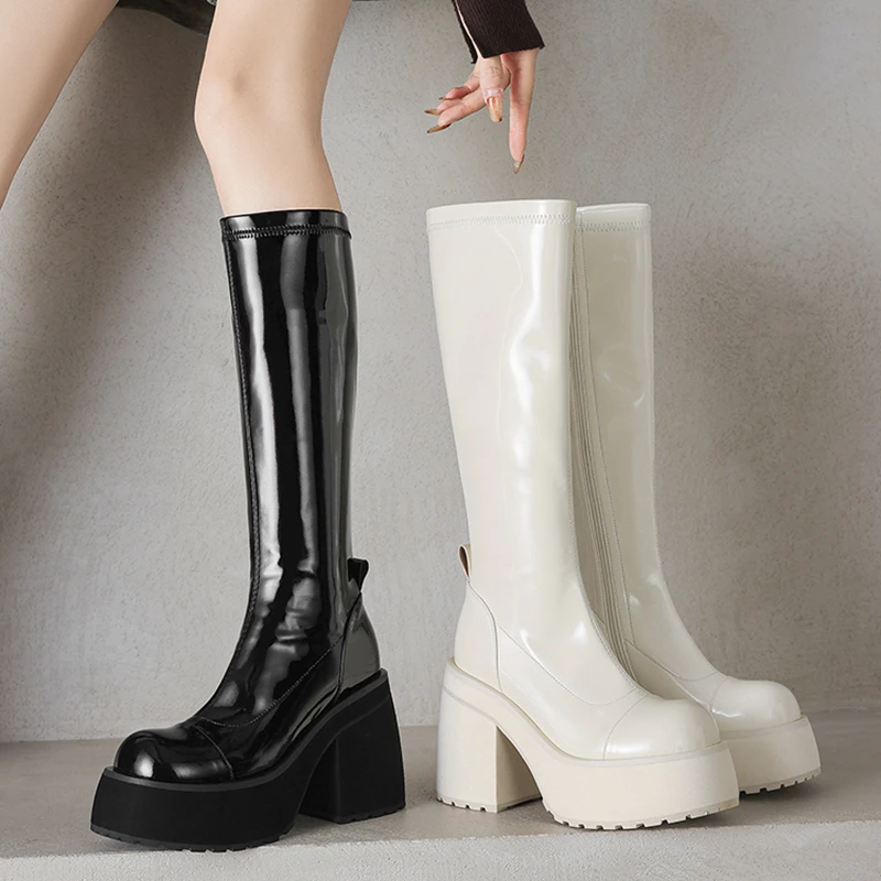 超高跟厚底增高弹力瘦瘦靴女真皮秋季新款不过膝高筒百搭骑士靴潮