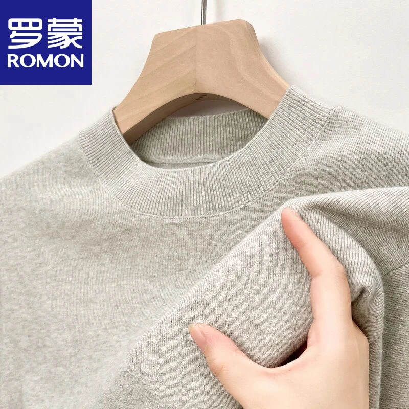 罗蒙含绵羊毛针织衫男士保暖纯色圆领打底衫秋冬季百搭亲肤毛衣潮