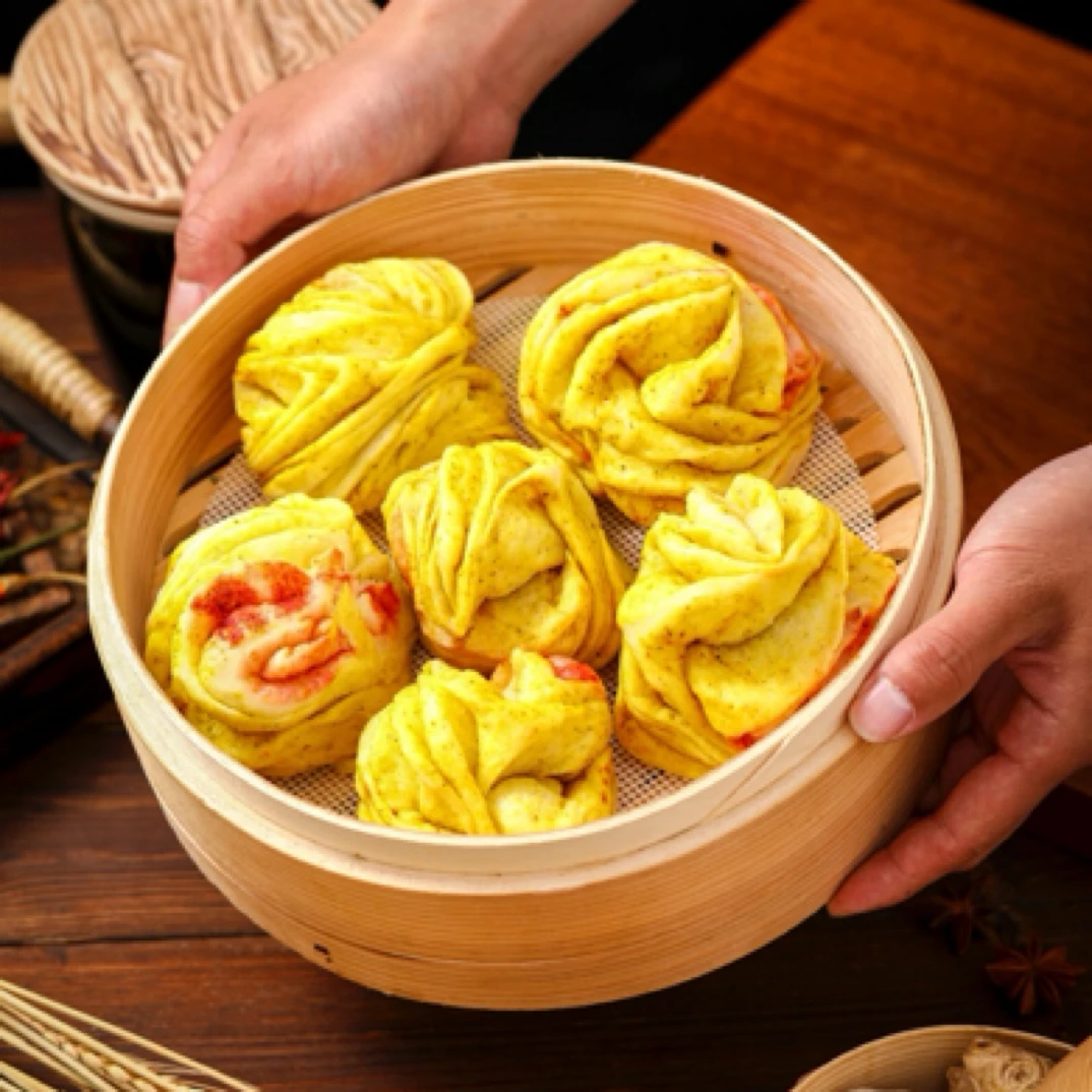 甘肃发面花卷馍馍胡麻香豆粉姜黄玫瑰花卷兰州年货特产美食烤花卷