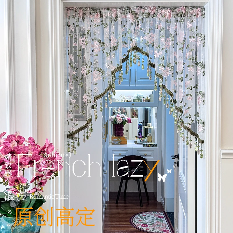 【原创高定】高端手工吊珠门帘免打孔隔断帘半截厨房窗户三角遮挡帘