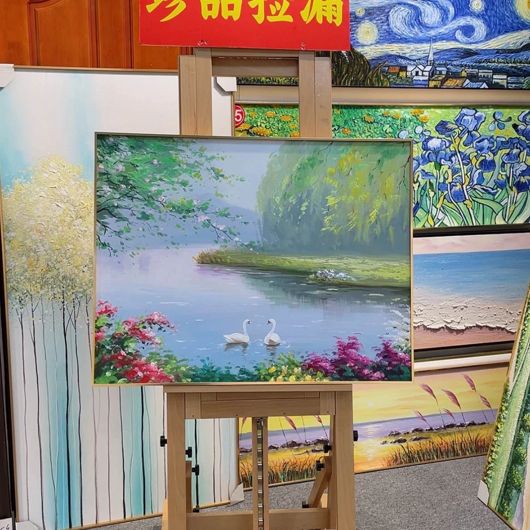 【闪购商品】油画天湖湖印象派油画含框70×100