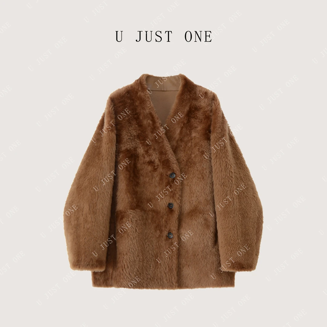 【U JUST ONE】皮草宽松极简复古奢华外套UJ00107