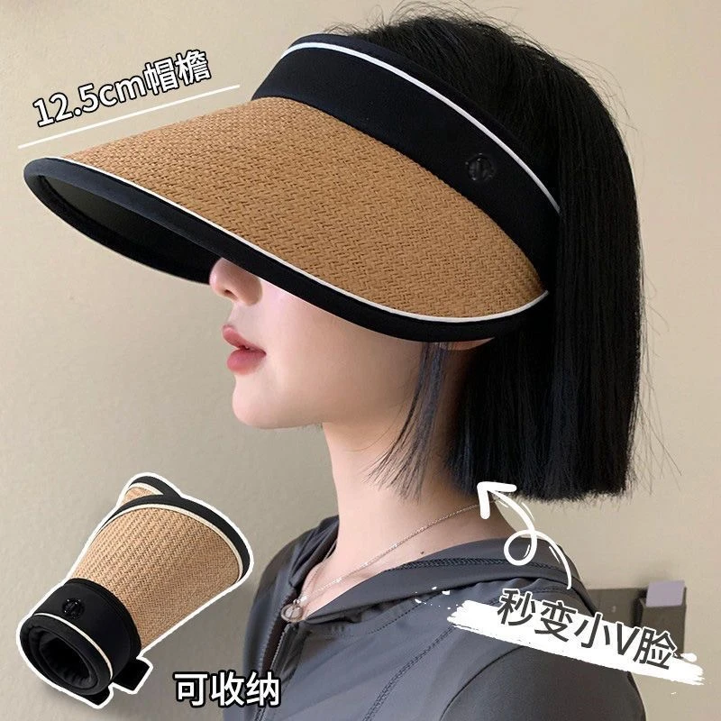草编防晒空顶女款草帽空顶帽遮阳帽帽子夏季女款草帽空顶帽遮阳帽