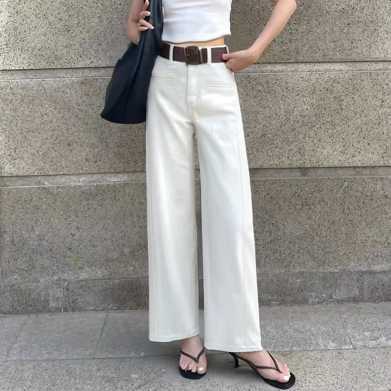 2025春季新款高腰牛仔裤前移水洗磨阔腿裤春夏时尚阔腿裤裤子夏季