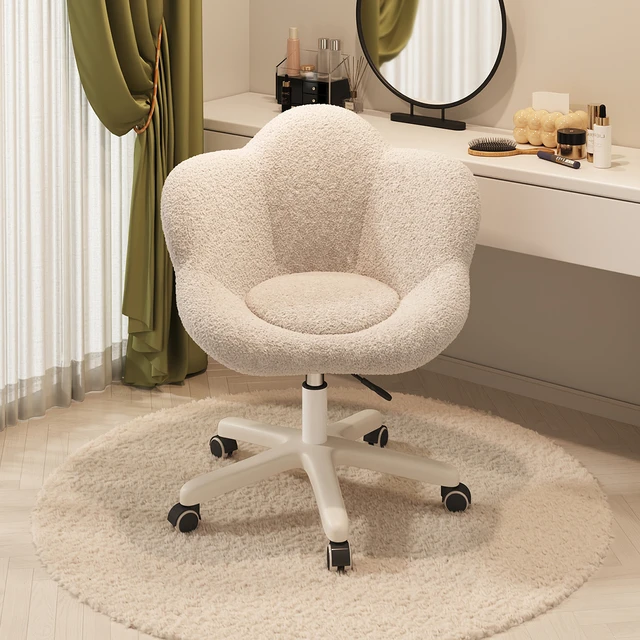 三梦旋转化妆椅女生卧室奶油风梳妆凳花瓣美甲椅子梳妆台专用凳子