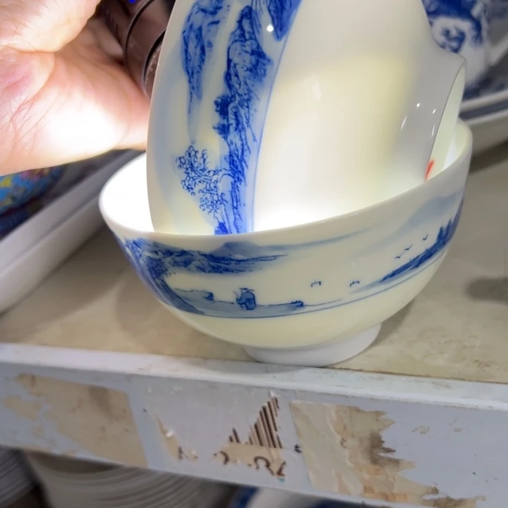 琉璃手工艺品五寸手绘山水两个微瑕