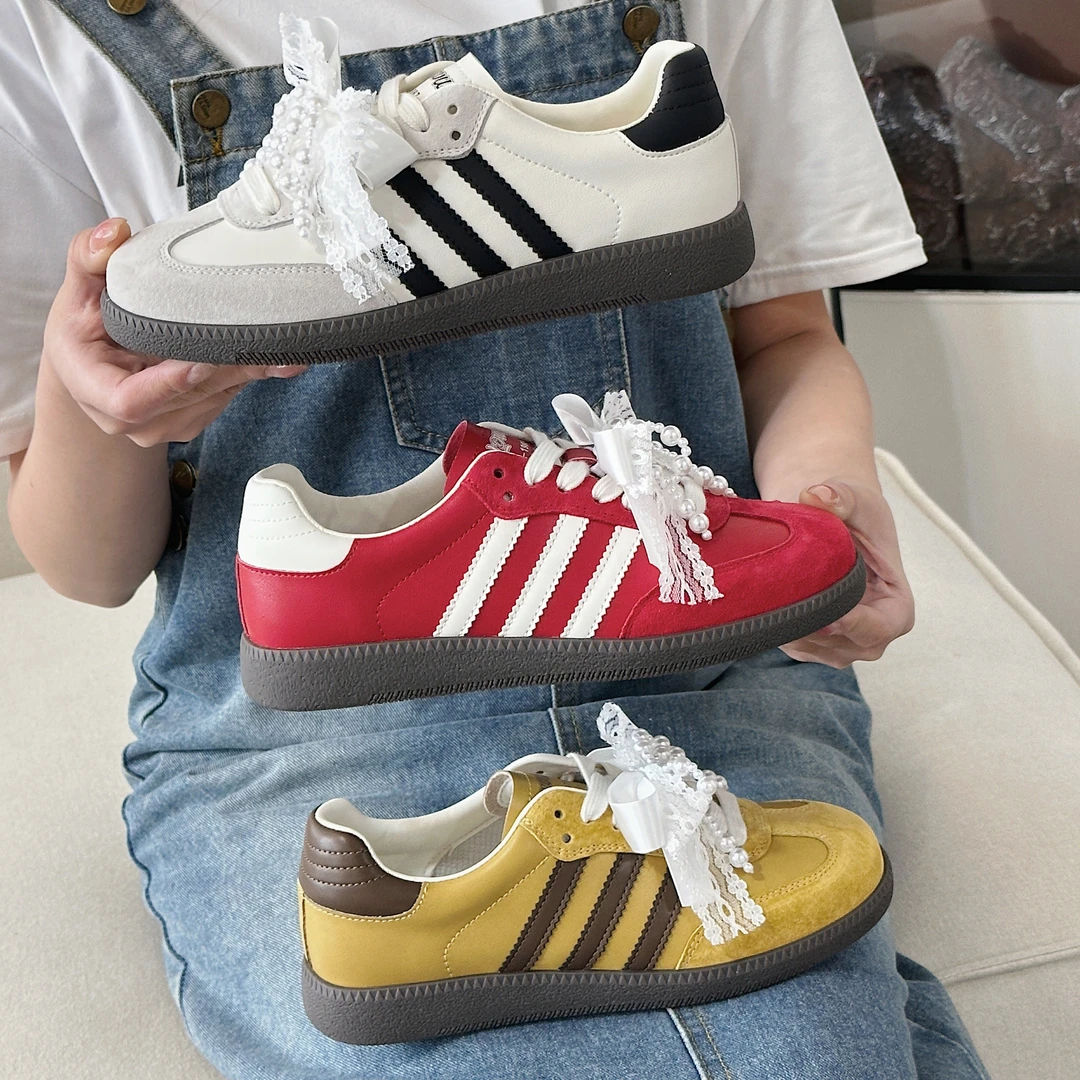 【女鞋】-2025年新款设计感可拆卸蝴蝶结德训鞋户外学生平底休闲鞋