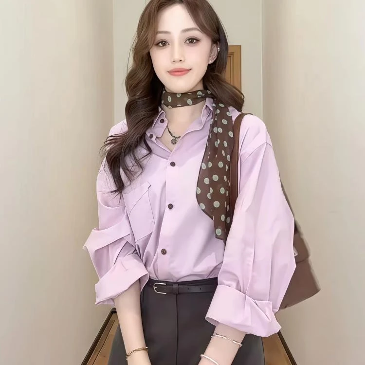 独特绝美粉色衬衣女款2025新款爆款春装减龄洋气女ov行星内搭衬衣