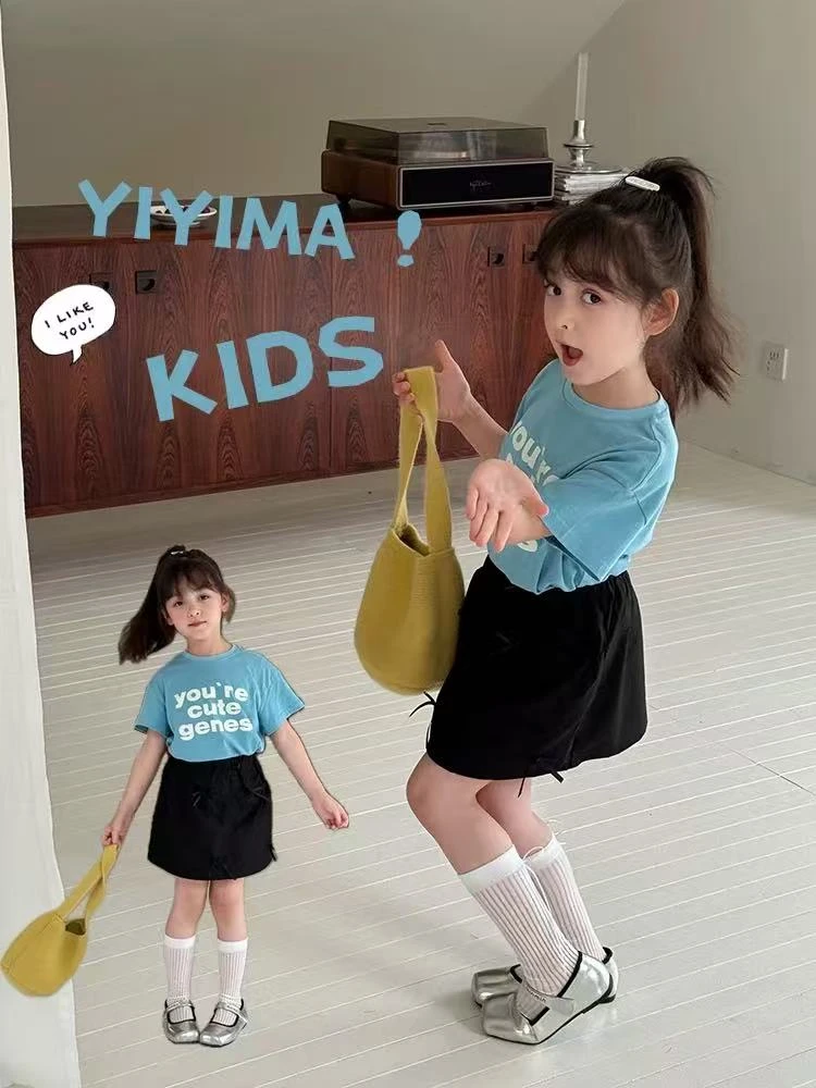 现货【纯棉】儿童洋气百搭半袖T恤夏季女童休闲韩版字母短袖25E056