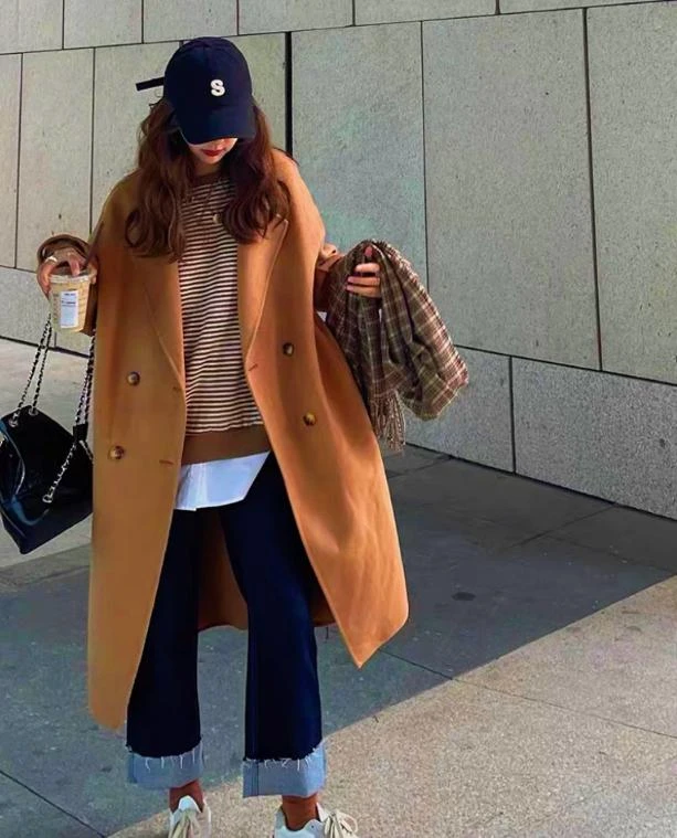 2025年秋冬新款双面羊毛大衣女中长款显瘦宽松小个子绵羊毛呢外套