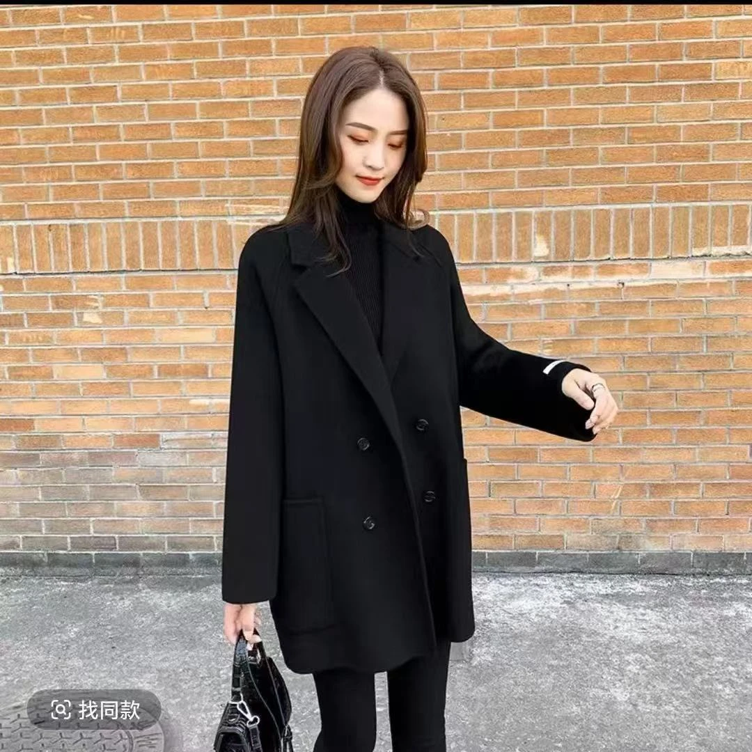 双面羊毛2025大衣短款新款小个子毛呢秋冬宽松外套纽扣显瘦气质