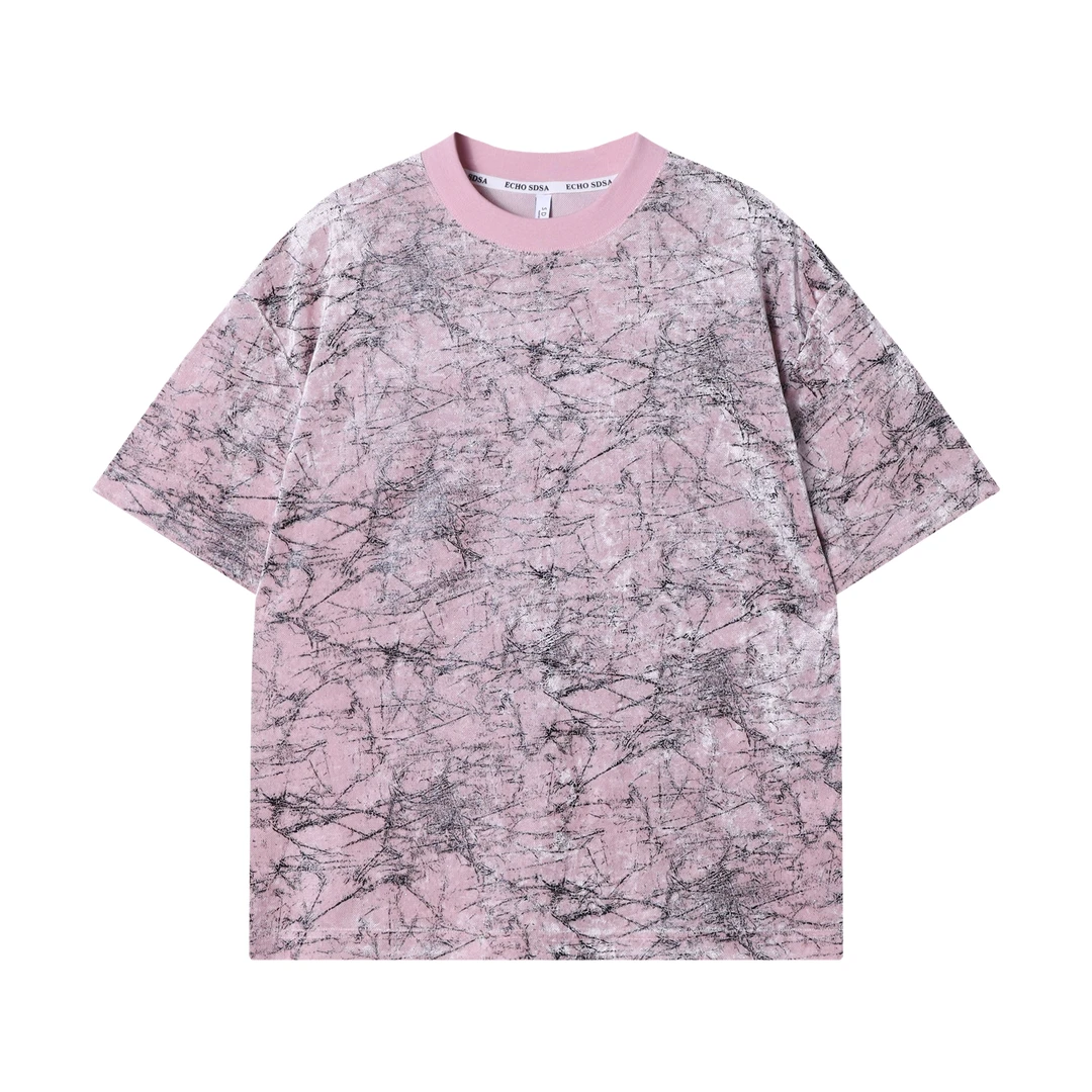 夏季新款时尚个性韩版凌乱线条圆领短袖T恤宽松百搭潮流情侣上衣