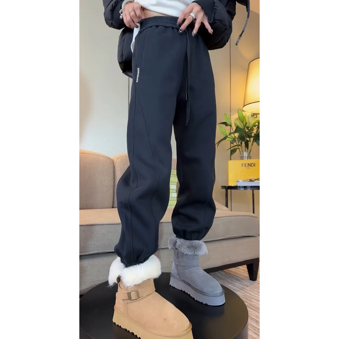 艾塔莉秋冬新款百搭松紧腰休闲裤宽松时尚保暖束脚裤九分休闲卫裤