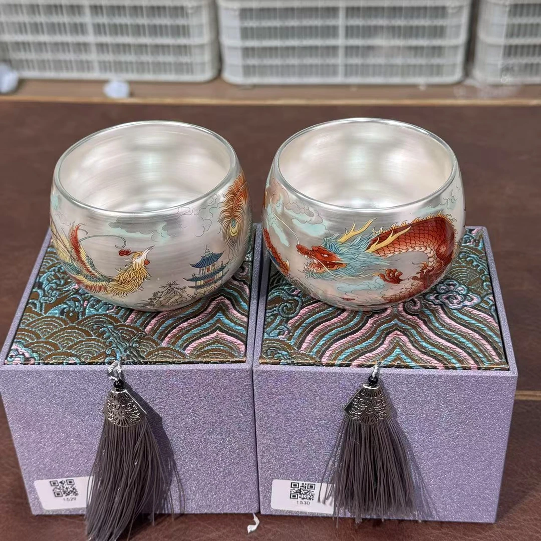 周鸿杰龙腾盛世凤舞九天银对杯mc017