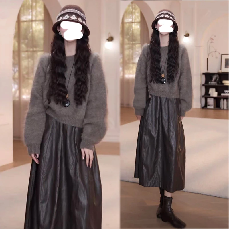 秋季韩系穿搭一整套女2025新款气质慵懒风针织毛衣时尚半身裙套装