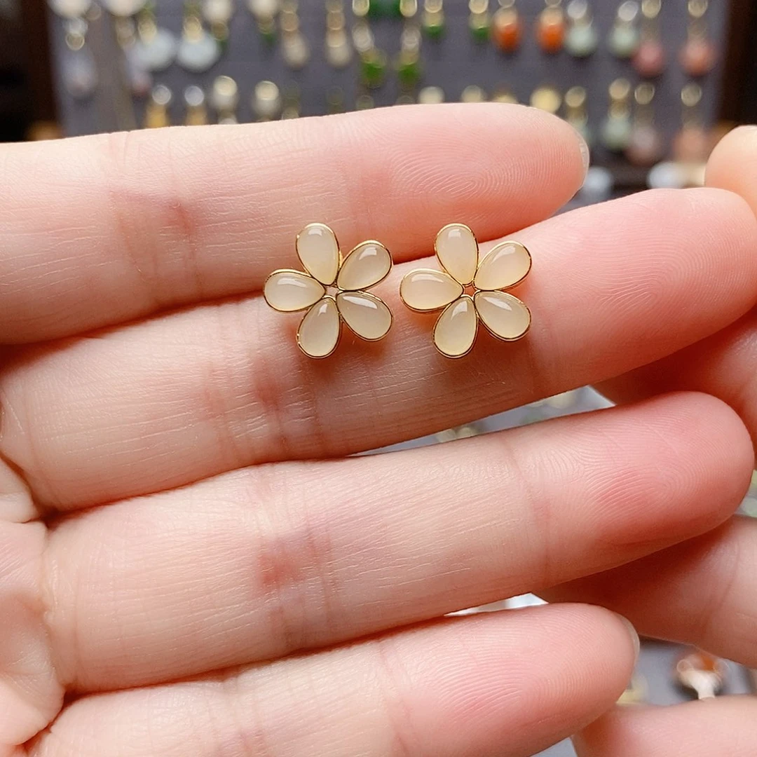 银S925镶嵌和田玉耳饰