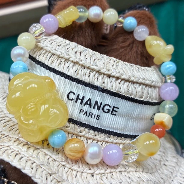 天然琥珀蜜蜡DIY小狗手串（抖音基地发货，带证书）