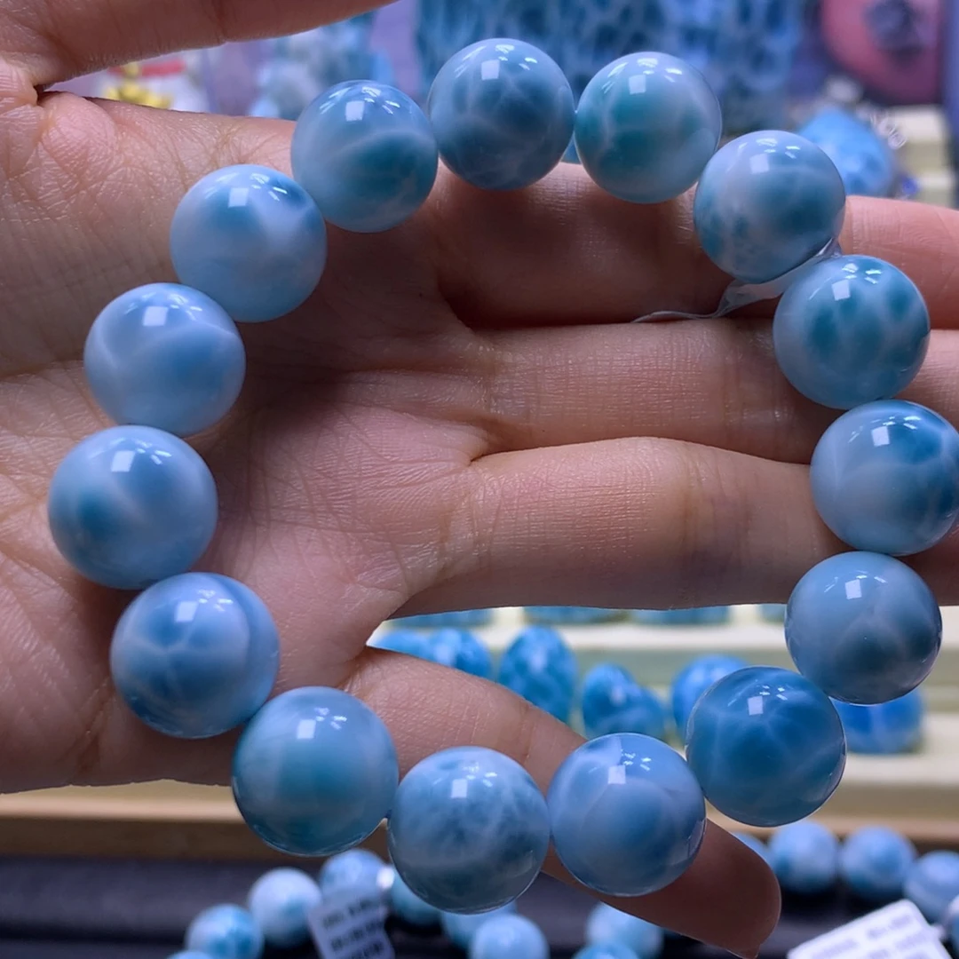 针钠钙石（海纹石）未镶嵌手串14+手串色差略异