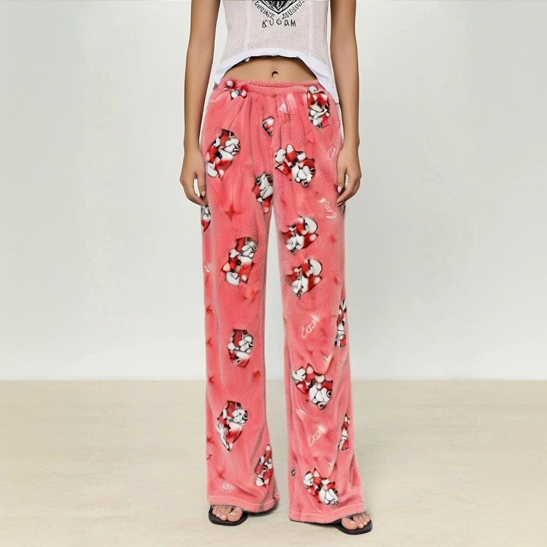 J881外贸印花睡裤厚女士珊瑚绒秋冬居家休闲法兰绒睡裤外穿