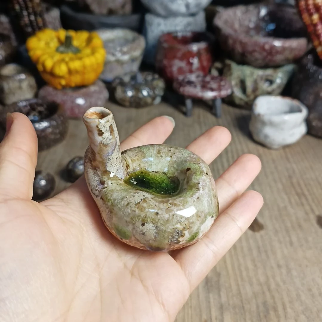 志野柴烧手捏花器薄**茶