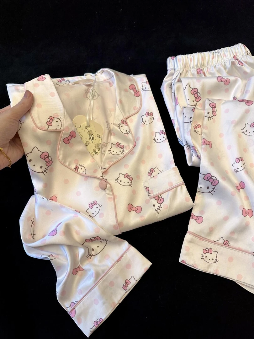 冰丝睡衣女款春秋季爆款2025新款hellokitty仿真丝长袖家居服套装