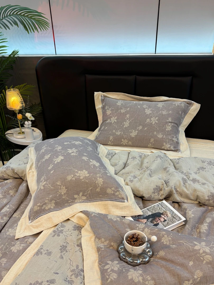 【紫韵】织物之美棉麻四件套 复古柔软透气 双面可用色织提花四件套