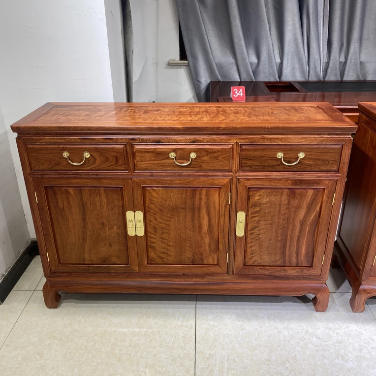 传品匠家具缅甸花梨木三联餐边柜多功能碗碟茶水柜入户靠墙置物柜