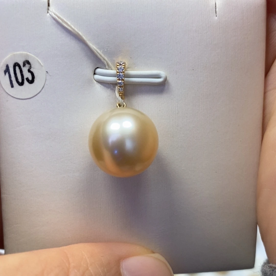 海水珍珠18K金镶嵌吊坠(不含链)干枯玫瑰金正圆无瑕强光12.7mm