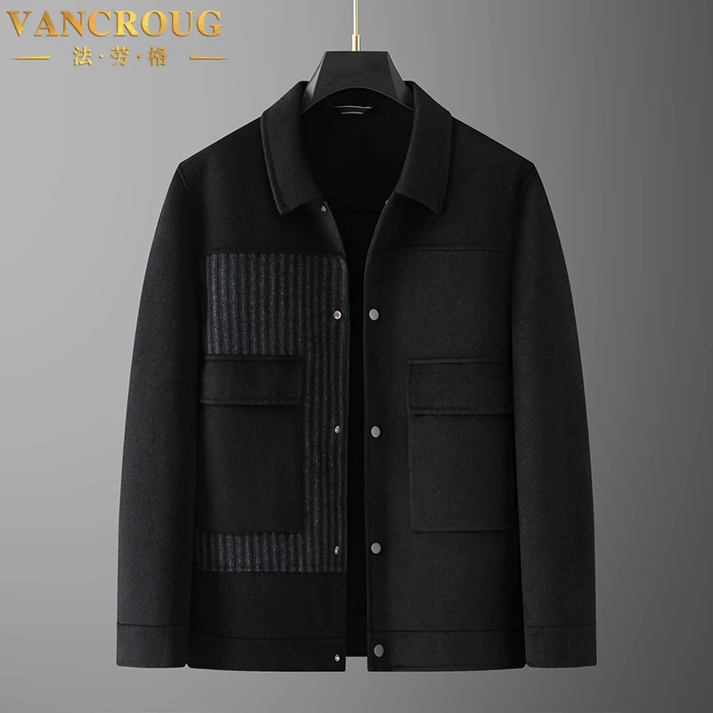 VANCROUG/法劳格夹克男士秋冬新款翻领潮流双面呢高级感百搭外套