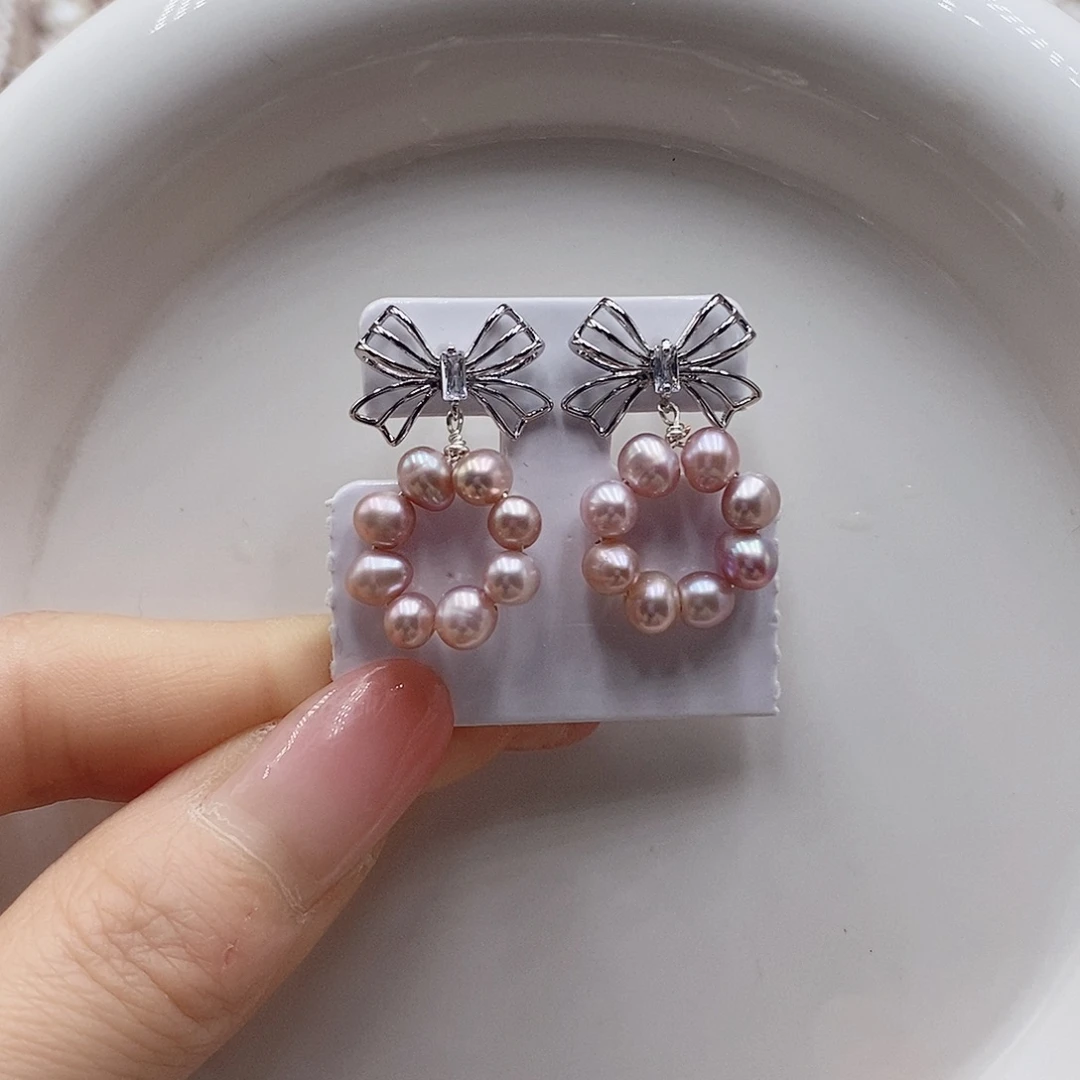 淡水珍珠耳饰银S925镶嵌