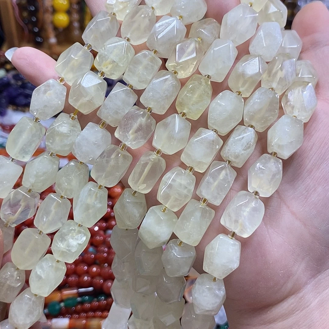玛瑙/玉髓未镶嵌珠宝半成品柠檬黄水晶一条卡12**14mm