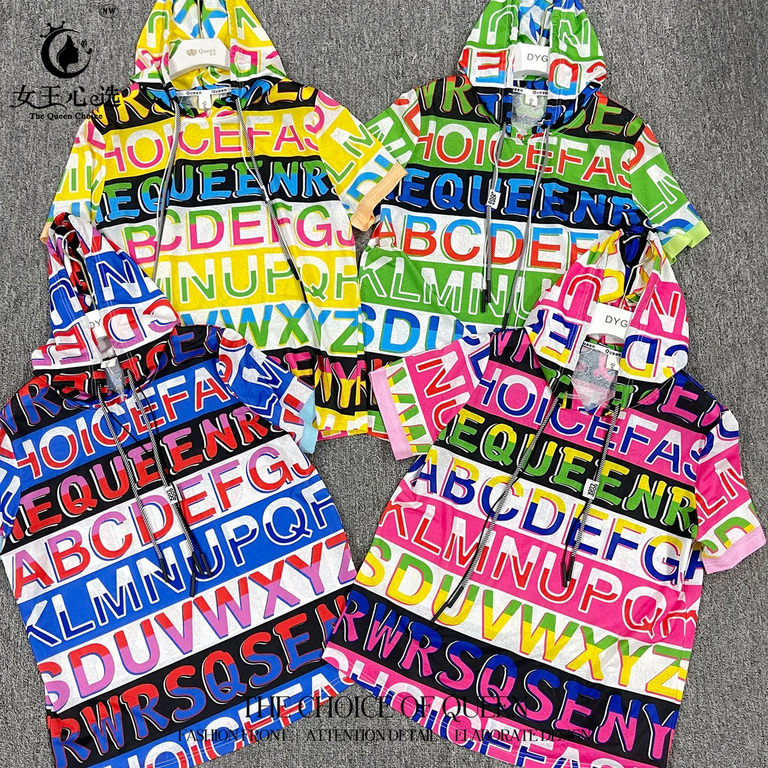 【衣圆圆】夏季新款D3A553时尚短袖印花字母ABC连帽T恤