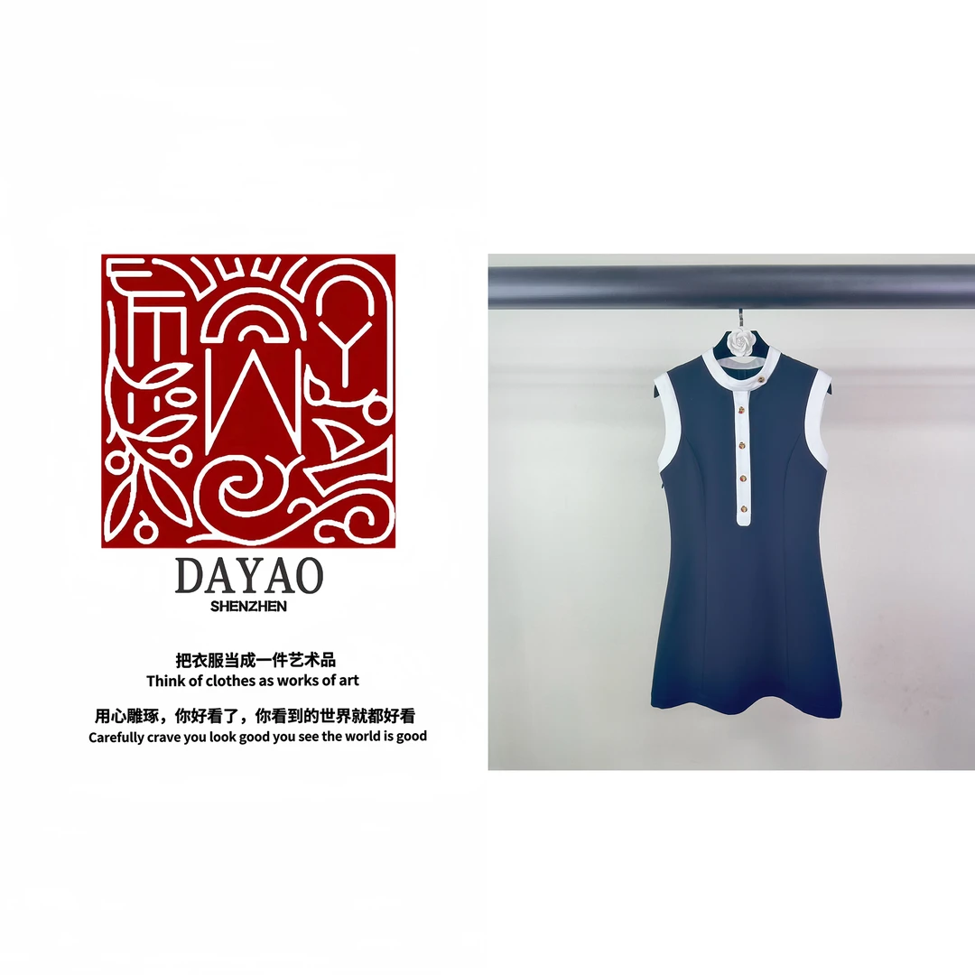 「DAYAO」24s时尚Q感名媛重金属无袖拼接连衣裙青奢高端女装WY24441