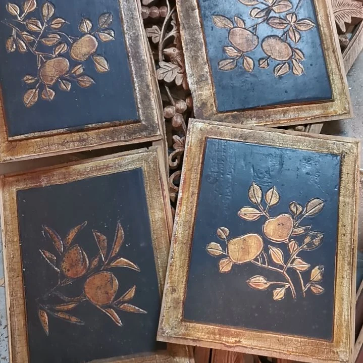 木圆**兰木雕花板四片